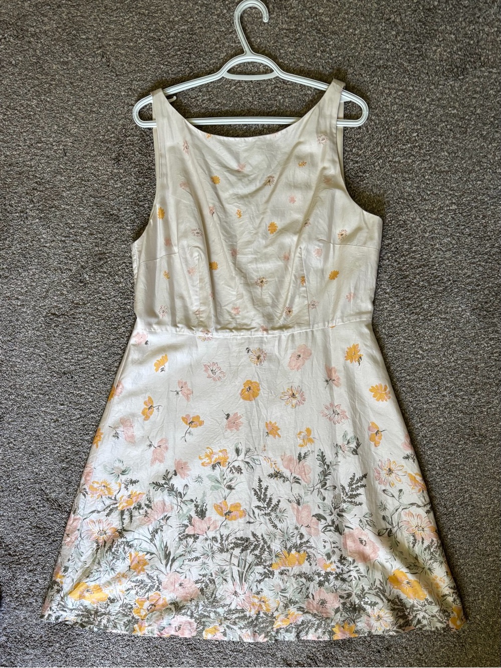 LOFT Cream Floral Sleeveless A-Line Mini Dress with Pink & Yellow Blooms